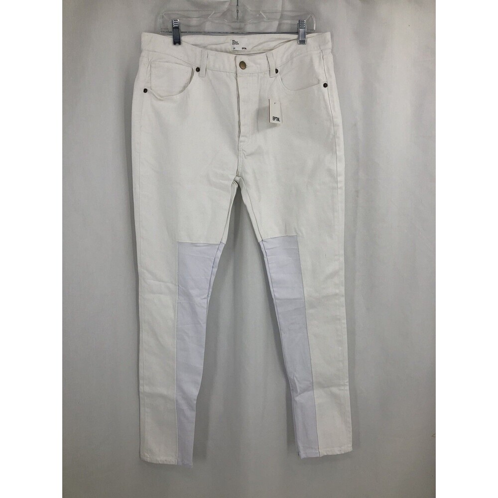 EPTM White Denim Jeans Cloth Leg Panel Zip Ankle Button Fly EP7408 34x32 EEE13
